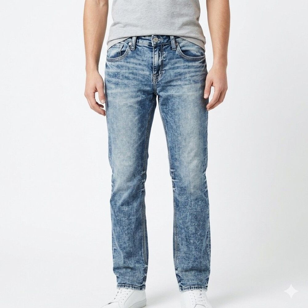 BKE Jake Straight Blue Jeans Light Washed Denim